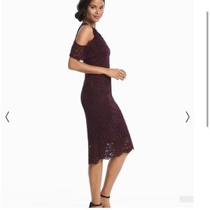 WHBM Purple Lace Midi Off Shoulder Dress
